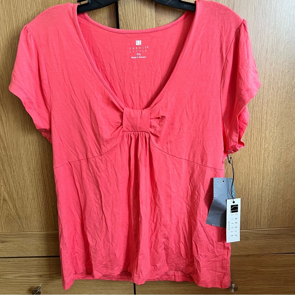 CAROLE LITTLE coral bow design stretchy top BNWT
